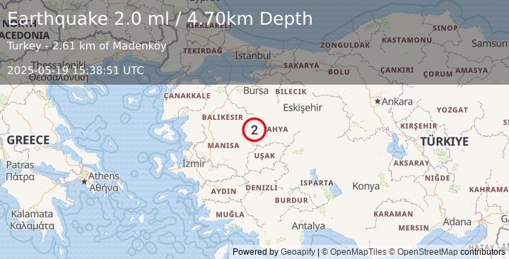 Earthquake WESTERN TURKEY (2.0 ml) (2025-05-19 15:38:51 UTC)