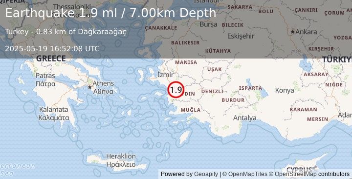 Earthquake WESTERN TURKEY (1.9 ml) (2025-05-19 16:52:08 UTC)