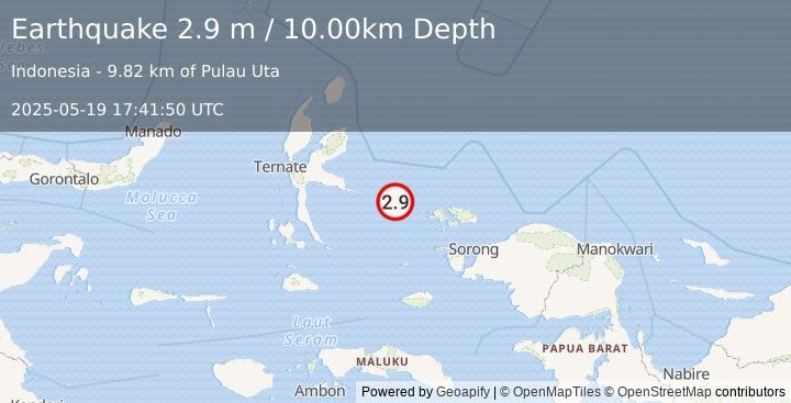 Earthquake HALMAHERA, INDONESIA (2.9 m) (2025-05-19 17:41:50 UTC)