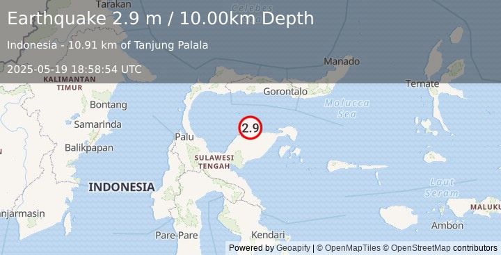 Earthquake SULAWESI, INDONESIA (2.9 m) (2025-05-19 18:58:54 UTC)