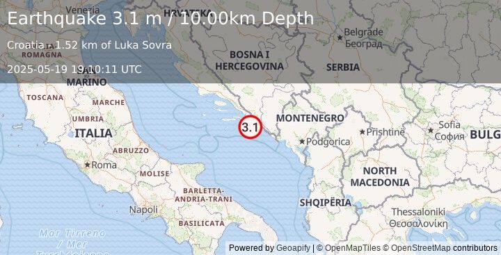 Earthquake ADRIATIC SEA (3.1 m) (2025-05-19 19:10:11 UTC)
