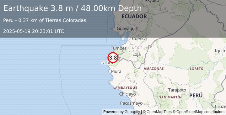 Earthquake PERU-ECUADOR BORDER REGION (3.8 m) (2025-05-19 20:23:01 UTC)