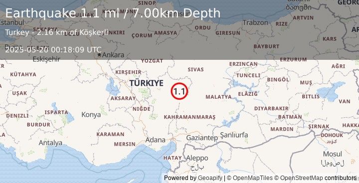 Earthquake CENTRAL TURKEY (1.1 ml) (2025-05-20 00:18:09 UTC)
