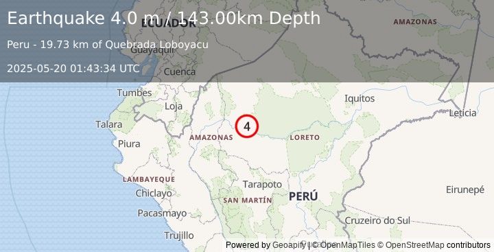 Earthquake NORTHERN PERU (4.0 m) (2025-05-20 01:43:34 UTC)