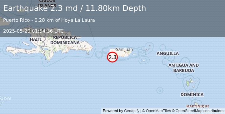 Earthquake PUERTO RICO (2.3 md) (2025-05-20 01:54:36 UTC)