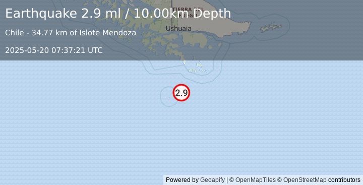 Earthquake DRAKE PASSAGE (2.9 ml) (2025-05-20 07:37:21 UTC)