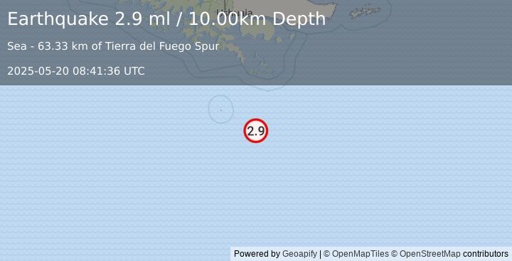 Earthquake DRAKE PASSAGE (2.9 ml) (2025-05-20 08:41:36 UTC)