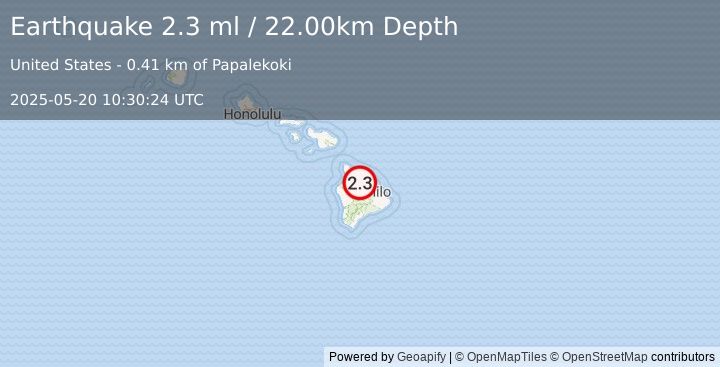 Earthquake ISLAND OF HAWAII, HAWAII (2.3 ml) (2025-05-20 10:30:24 UTC)