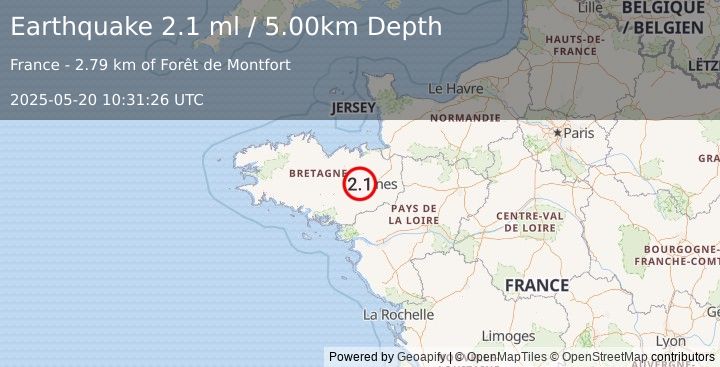 Earthquake FRANCE (2.1 ml) (2025-05-20 10:31:26 UTC)