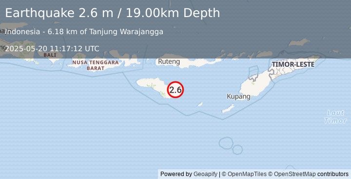 Earthquake SUMBA REGION, INDONESIA (2.6 m) (2025-05-20 11:17:12 UTC)