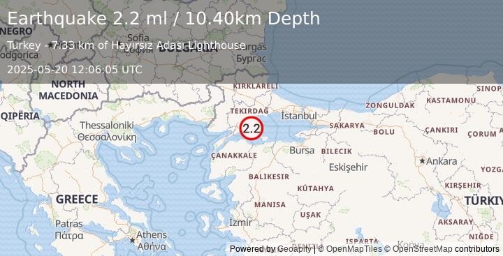 Earthquake WESTERN TURKEY (2.2 ml) (2025-05-20 12:06:05 UTC)