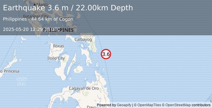 Earthquake PHILIPPINE ISLANDS REGION (3.6 m) (2025-05-20 12:29:38 UTC)