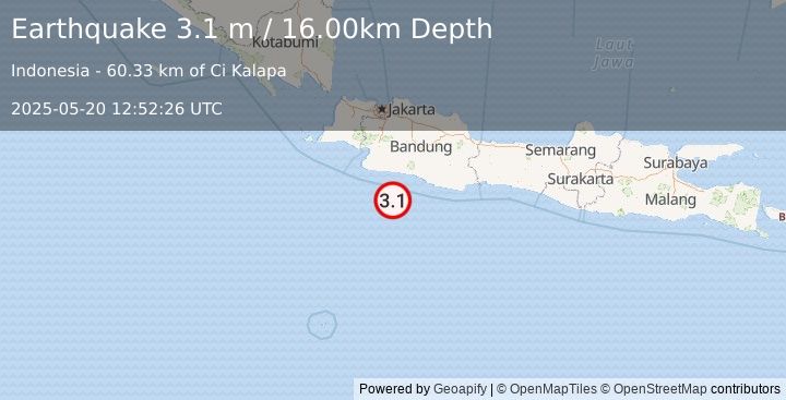 Earthquake JAVA, INDONESIA (3.1 m) (2025-05-20 12:52:26 UTC)