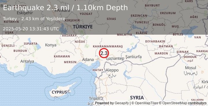 Earthquake CENTRAL TURKEY (2.4 ml) (2025-05-20 13:31:42 UTC)