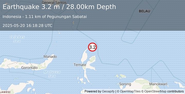 Earthquake HALMAHERA, INDONESIA (3.2 m) (2025-05-20 16:18:28 UTC)