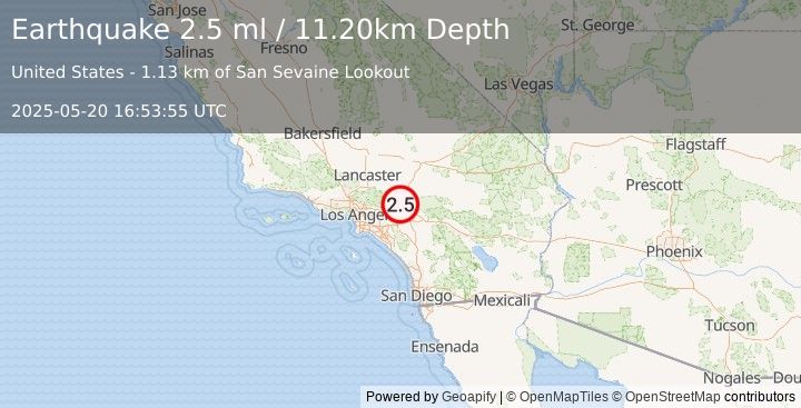 Earthquake GREATER LOS ANGELES AREA, CALIF. (2.5 ml) (2025-05-20 16:53:55 UTC)