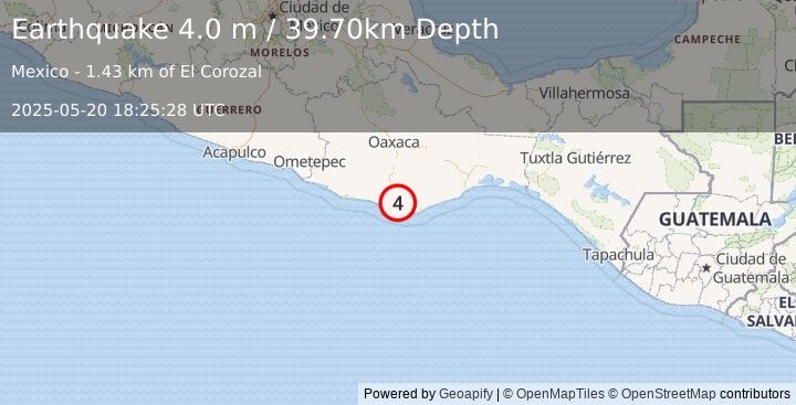 Earthquake OAXACA, MEXICO (4.0 m) (2025-05-20 18:25:28 UTC)