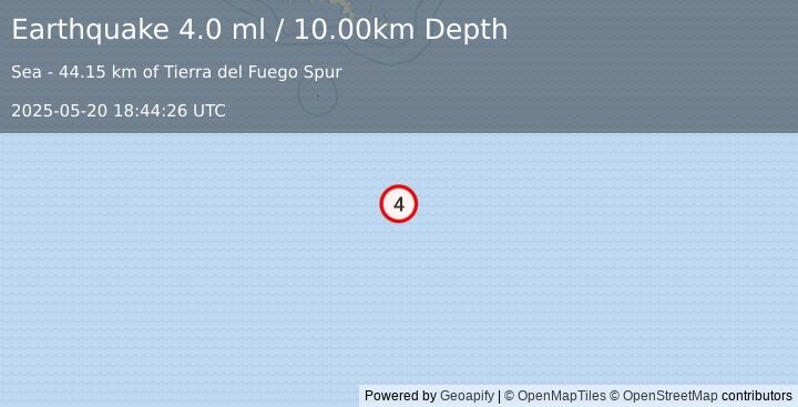 Earthquake DRAKE PASSAGE (3.9 ml) (2025-05-20 18:44:32 UTC)
