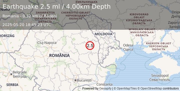 Earthquake ROMANIA (2.5 ml) (2025-05-20 18:45:23 UTC)
