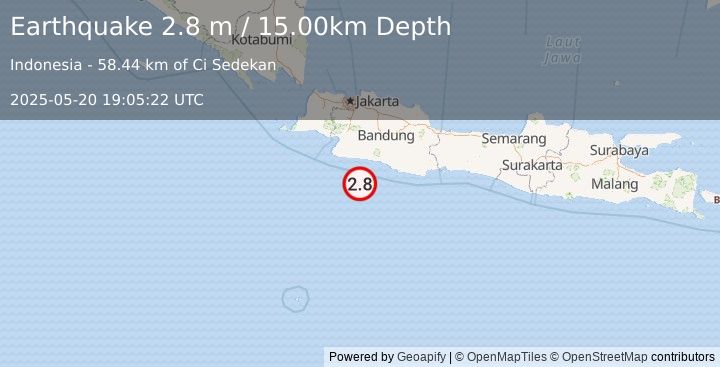 Earthquake JAVA, INDONESIA (2.8 m) (2025-05-20 19:05:22 UTC)