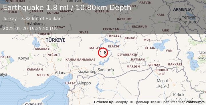 Earthquake EASTERN TURKEY (1.8 ml) (2025-05-20 19:25:50 UTC)