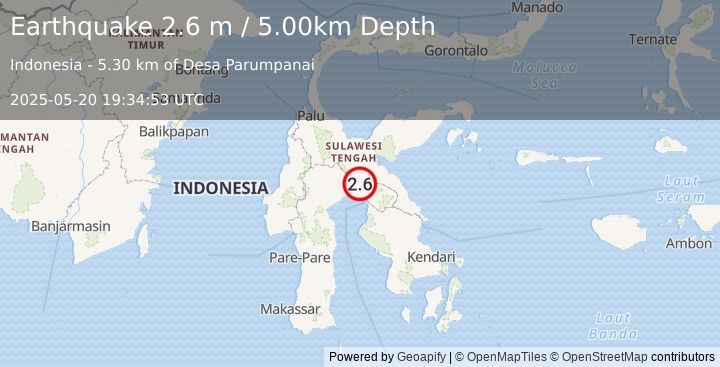 Earthquake SULAWESI, INDONESIA (2.6 m) (2025-05-20 19:34:53 UTC)