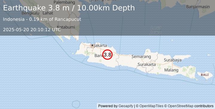 Earthquake JAVA, INDONESIA (3.8 m) (2025-05-20 20:10:12 UTC)