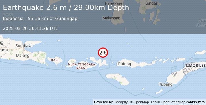 Earthquake FLORES SEA (2.6 m) (2025-05-20 20:41:36 UTC)