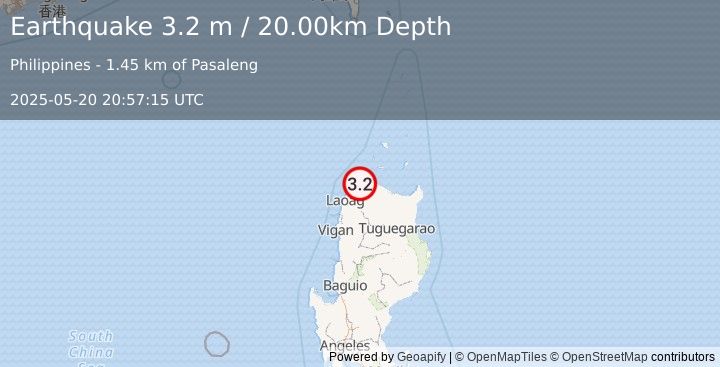 Earthquake LUZON, PHILIPPINES (3.2 m) (2025-05-20 20:57:15 UTC)