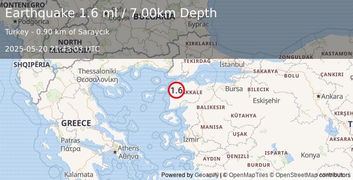 Earthquake WESTERN TURKEY (1.6 ml) (2025-05-20 21:43:03 UTC)