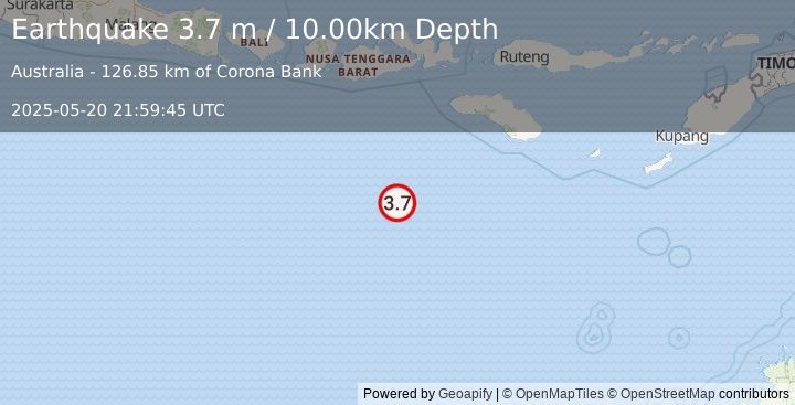 Earthquake SOUTH OF SUMBAWA, INDONESIA (3.7 m) (2025-05-20 21:59:45 UTC)