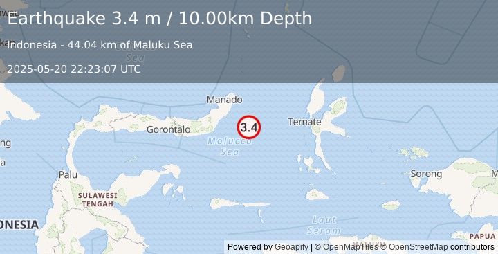 Earthquake MOLUCCA SEA (3.4 m) (2025-05-20 22:23:07 UTC)