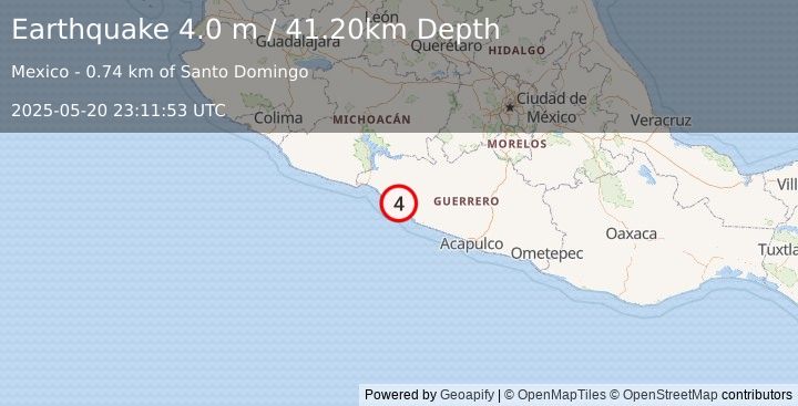 Earthquake GUERRERO, MEXICO (4.0 m) (2025-05-20 23:11:53 UTC)