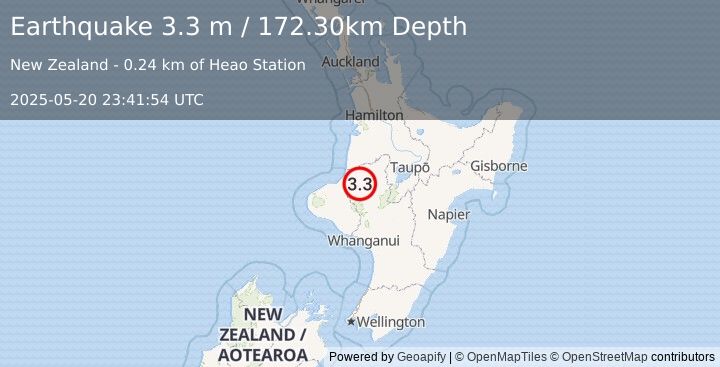 Earthquake NORTH ISLAND OF NEW ZEALAND (3.3 m) (2025-05-20 23:41:54 UTC)