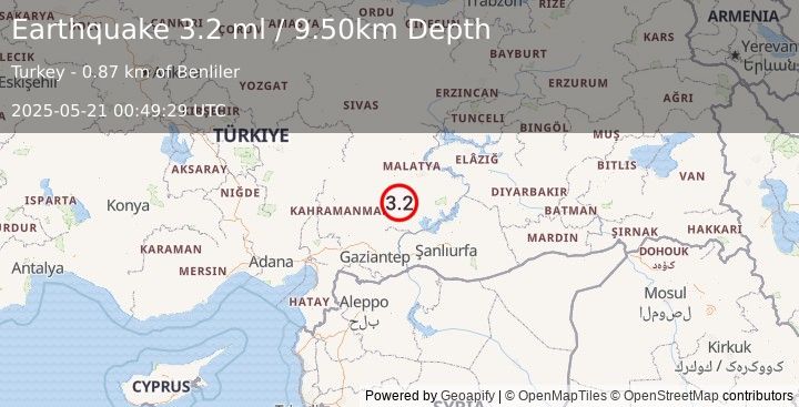 Earthquake CENTRAL TURKEY (3.2 ml) (2025-05-21 00:49:30 UTC)