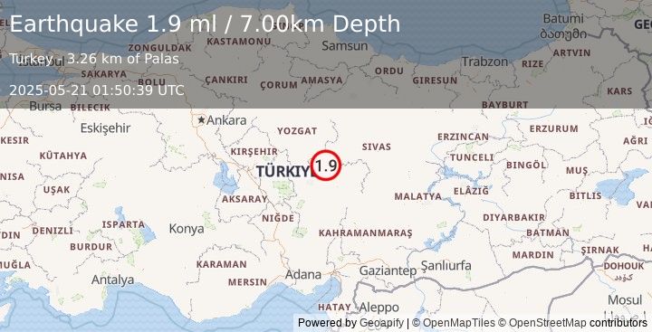 Earthquake CENTRAL TURKEY (1.9 ml) (2025-05-21 01:50:39 UTC)