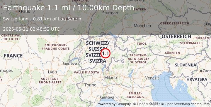 Earthquake SWITZERLAND (1.1 ml) (2025-05-21 02:48:52 UTC)