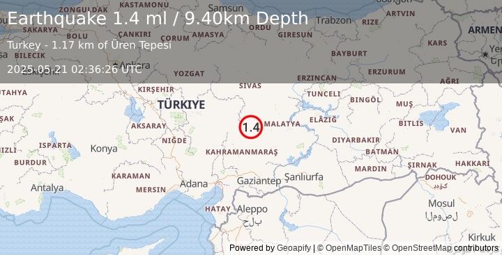 Earthquake CENTRAL TURKEY (1.4 ml) (2025-05-21 02:36:26 UTC)