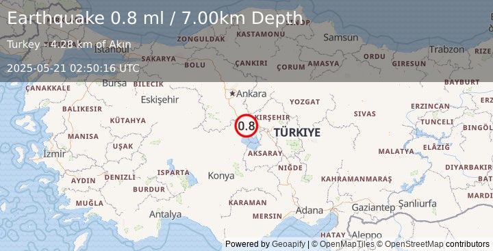 Earthquake CENTRAL TURKEY (0.8 ml) (2025-05-21 02:50:16 UTC)