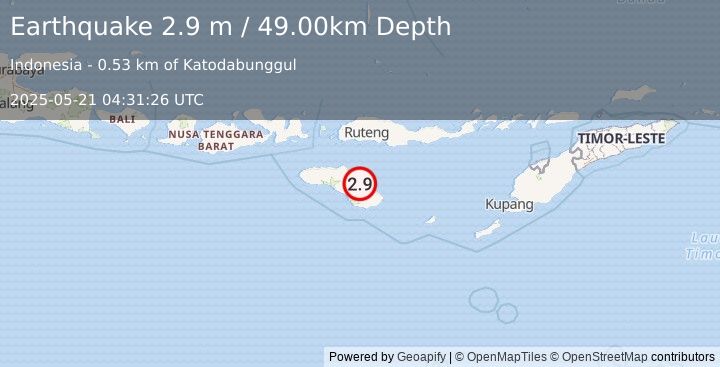 Earthquake SUMBA REGION, INDONESIA (2.9 m) (2025-05-21 04:31:26 UTC)