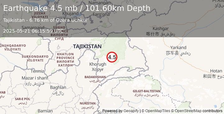 Earthquake TAJIKISTAN (4.5 mb) (2025-05-21 06:15:59 UTC)