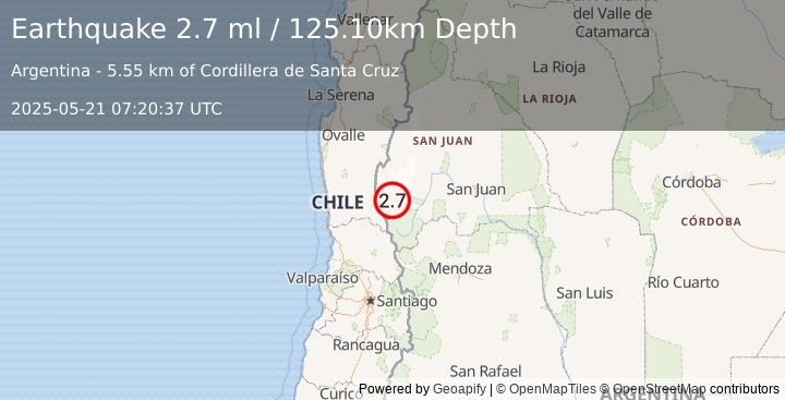 Earthquake SAN JUAN, ARGENTINA (2.7 ml) (2025-05-21 07:20:37 UTC)