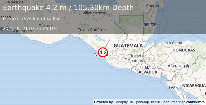 Earthquake CHIAPAS, MEXICO (4.2 m) (2025-05-21 07:31:45 UTC)