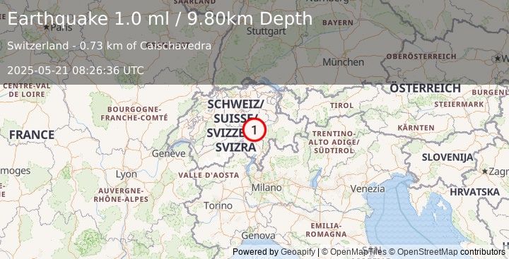 Earthquake SWITZERLAND (1.0 ml) (2025-05-21 08:26:36 UTC)