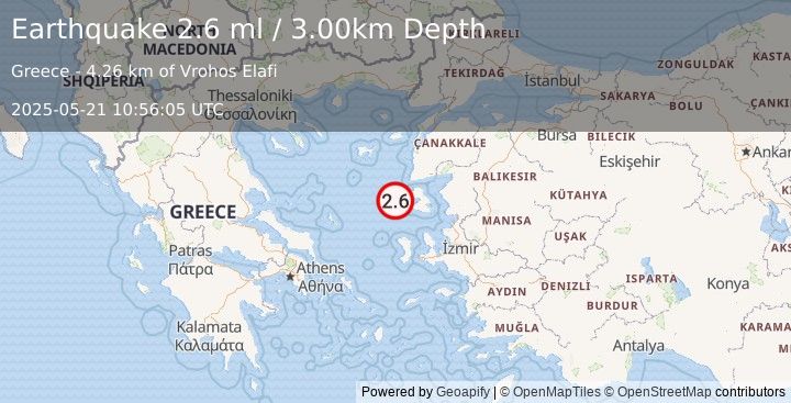 Earthquake AEGEAN SEA (2.6 ml) (2025-05-21 10:56:05 UTC)