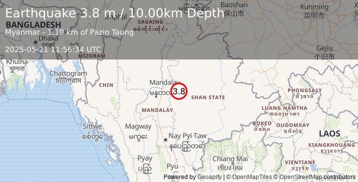 Earthquake MYANMAR (3.8 m) (2025-05-21 11:56:34 UTC)