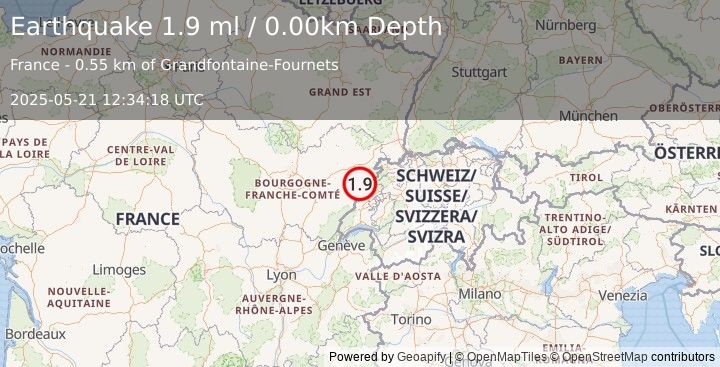 Earthquake FRANCE (1.9 ml) (2025-05-21 12:34:18 UTC)