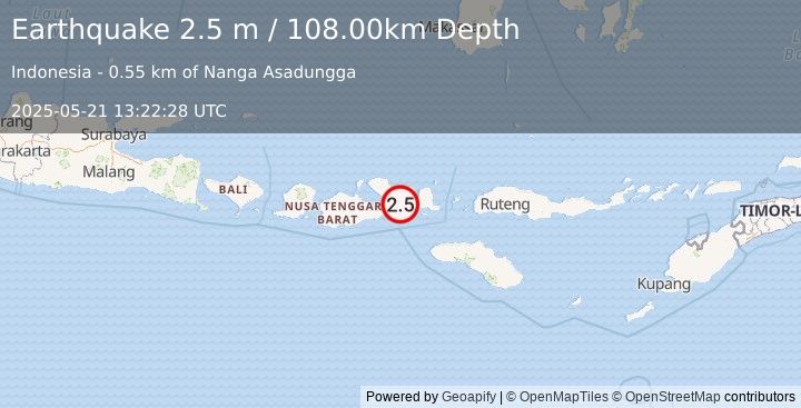 Earthquake SUMBAWA REGION, INDONESIA (2.5 m) (2025-05-21 13:22:28 UTC)