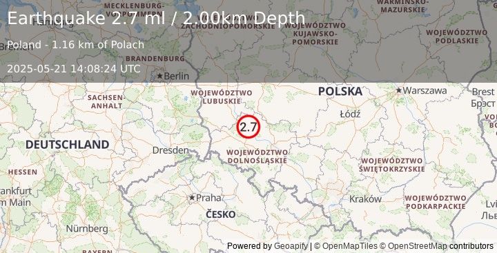 Earthquake POLAND (2.7 ml) (2025-05-21 14:08:24 UTC)
