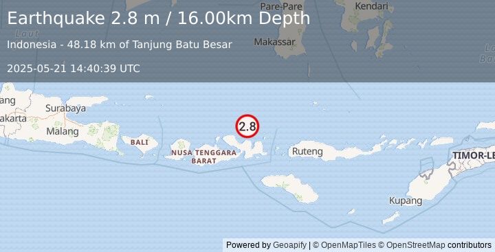 Earthquake FLORES SEA (2.8 m) (2025-05-21 14:40:39 UTC)